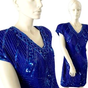 Stenay beaded & sequin dress Vintage NWT Sz Petite 12 Blue